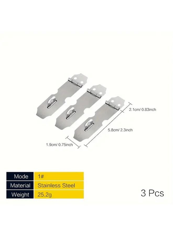 3pcs Stainless Steel Door Latch Lock Hasp 5 8cm 2 3 Inch Silver Tone - Image 1