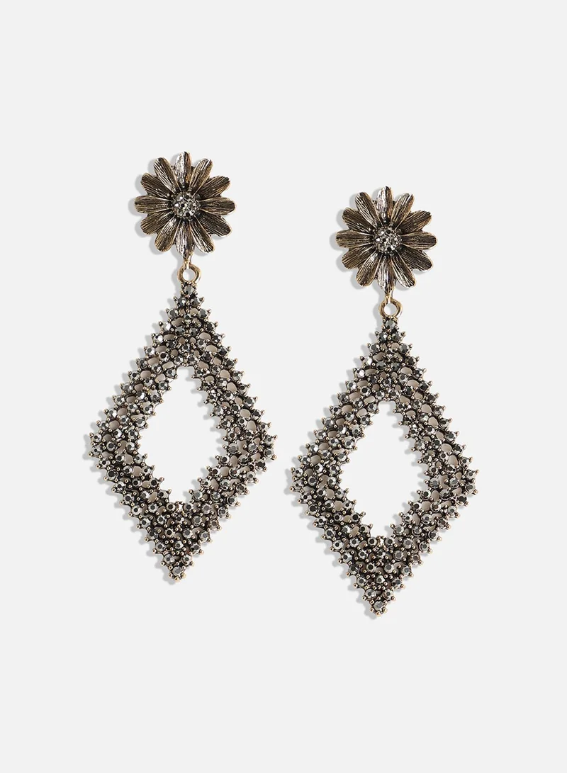 سوهي أقراط ديزي المعينية المتدلية المعقدة - فضية داكنة