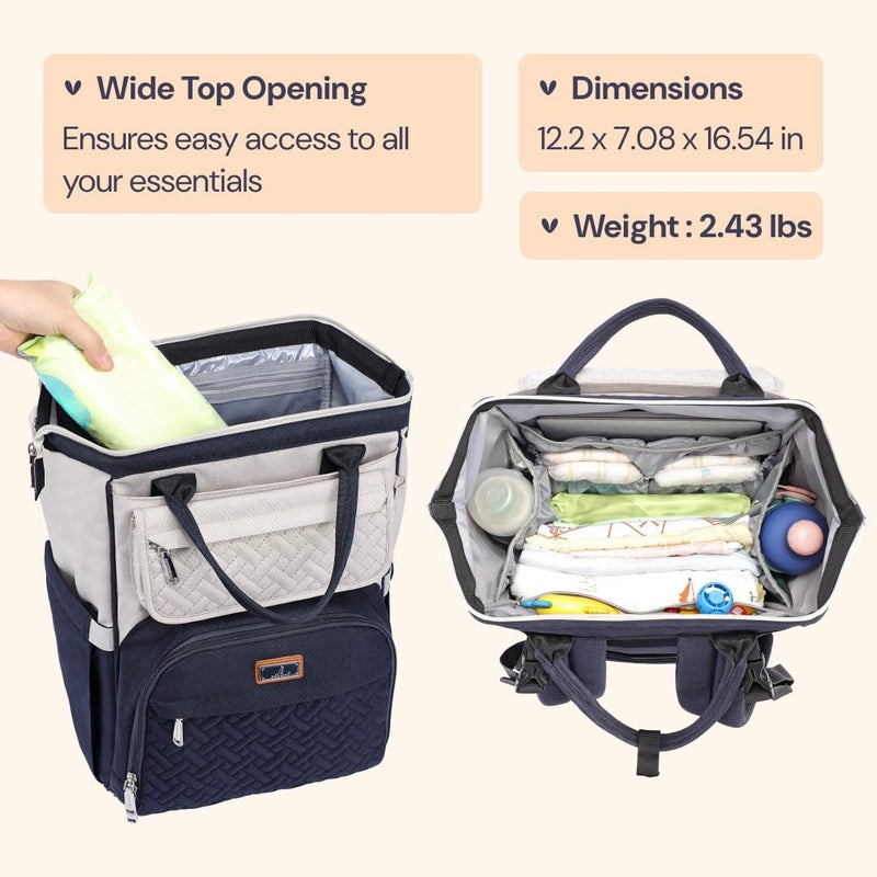 BabbleRoo Diaper Bag Backpack, Multifunction Large Bags with Changing Pad & Stroller Straps Pacifier Case, Unisex Stylish Travel Back Pack Nappy for Moms Dads (Stone Gray Blue) - Image 3