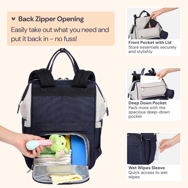 BabbleRoo Diaper Bag Backpack, Multifunction Large Bags with Changing Pad & Stroller Straps Pacifier Case, Unisex Stylish Travel Back Pack Nappy for Moms Dads (Stone Gray Blue) - Image 5