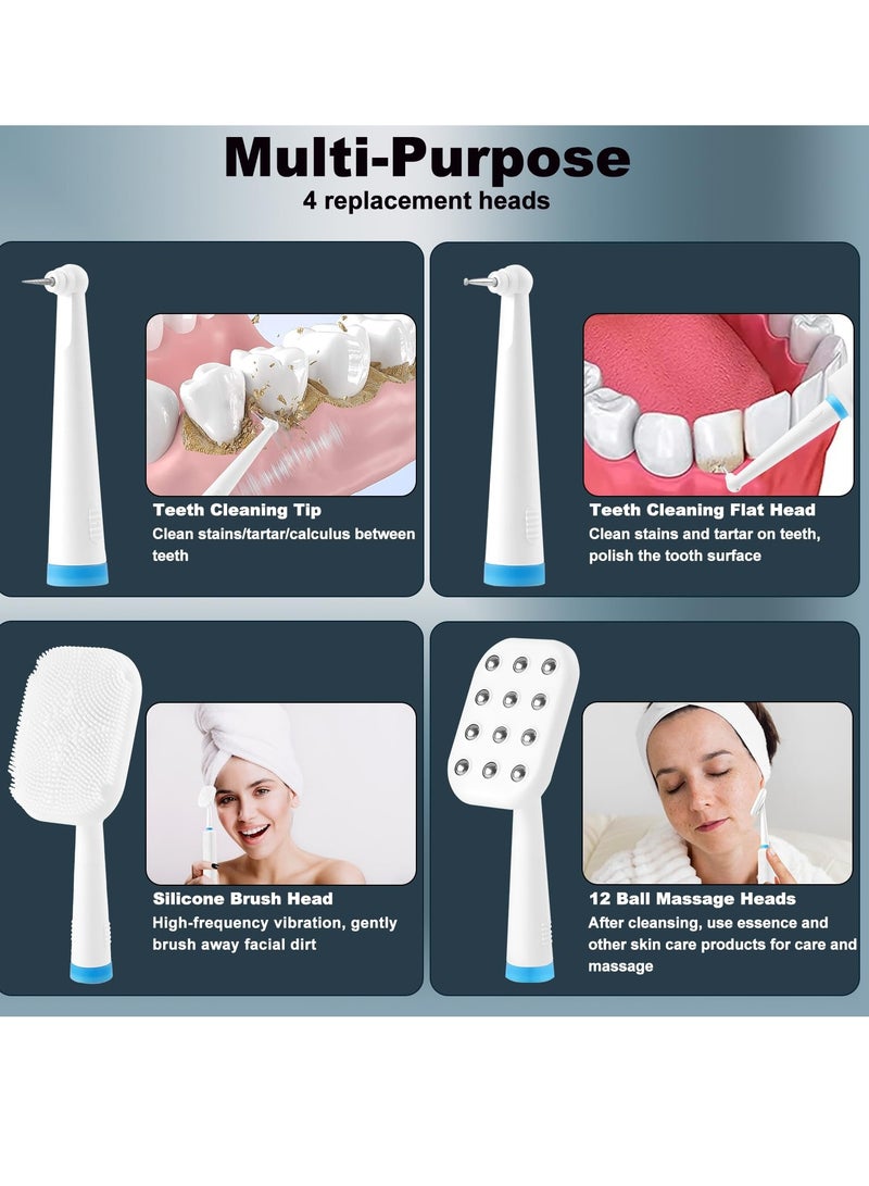Excefore Multifunctional Facial Scrubber and Teeth Cleaning Kit, 4 Replacement Heads, Sonic Vibration Tooth Beauty Device, Three-in-One Facial Cleansing Equipment (White) - Image 2