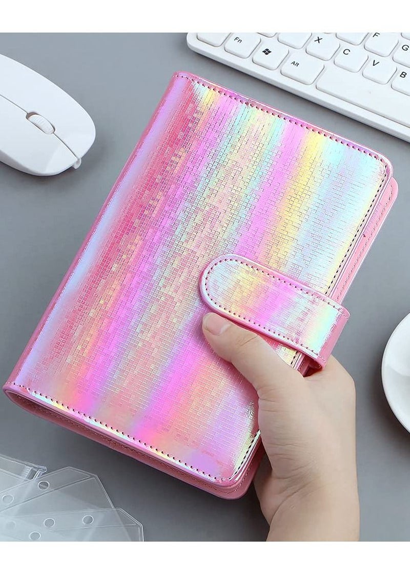 SYOSI A6 Cash Envelopes Budget Binder,6 Ring Leather Notebook Binder Cover Binder Money Organizer Zippe Pockets,12pcs Expense Budget Sheets, 2pcs Letter Sticker Labels, Saving Cash Envelopes System (Pink)  - Image 2