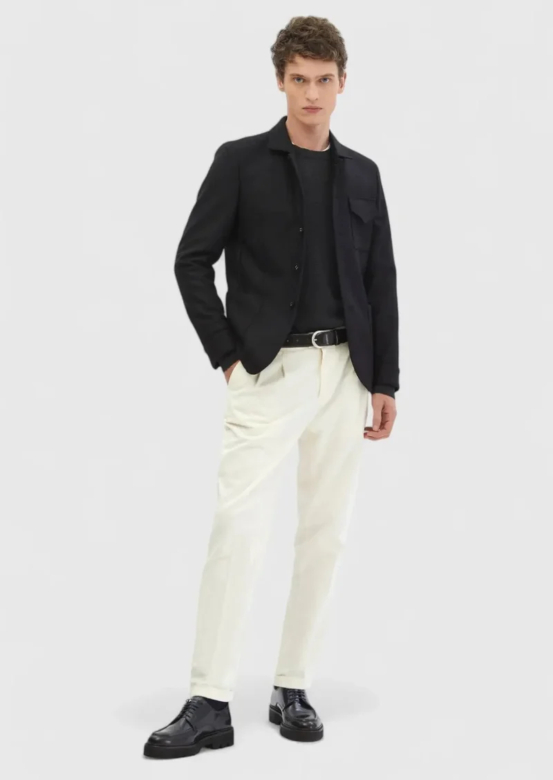 RAMSEY Black Plain Shirt Shoulder Slim Fit 100% Wool Jacket