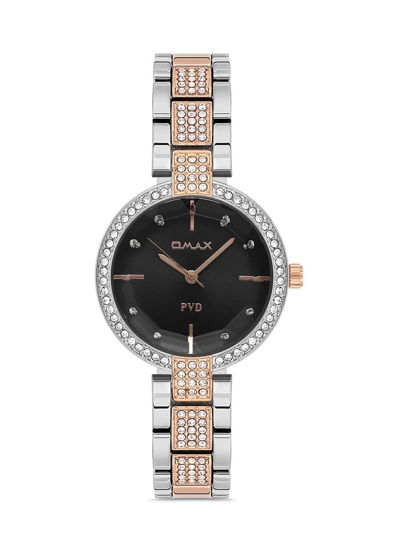 OMAX - Omax Women's Luxury Wristwatch, Watches for Women, Stainless Watches, Gold Steel Band, Black Round Dial, Waterproof Watch, 1 Year Warranty - Image 1