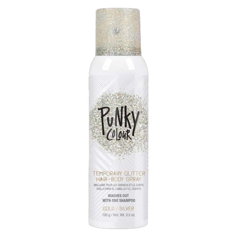 بخاخ جليتر مؤقت للشعر والجسم باللون الذهبي والفضي خفيف الوزن ورائع للشعر والجلد والملابس توهج لامع للحفلات والفعاليات 35 أونصة