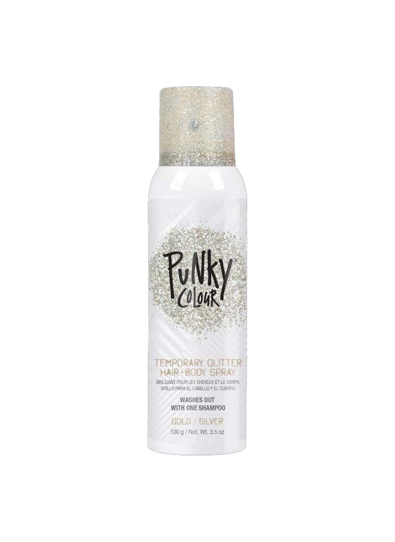 Jerome Russell - Punky Temporary Hair and Body Glitter Spray, Gold/Silver -Lightweight Shimmery Hairspray for Hair, Skin, and Clothes, Sparkly Glow for Parties & Events, 3.5 oz - Image 1