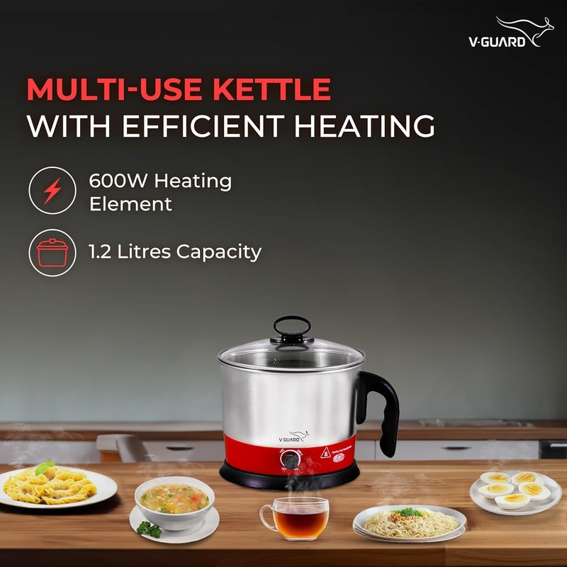 Vguard VKM12 1.2 Litre Multipurpose Electric Kettle| 600 W|Kettle for Boiling Milk, Tea, Coffee, Cooking Eggs|360° Rotating Base,Auto Cut-off,Overheat & Dry Boil Protection|1 Year Coverage by - Image 2