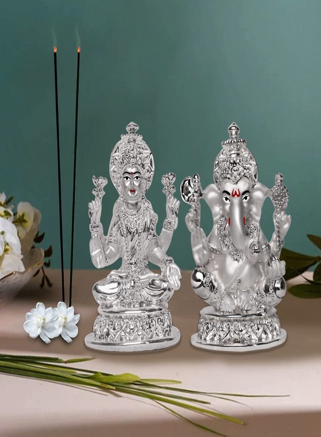 DIVINITI Laxmi & Ganesha Idol for Diwali Home Decor|999 Silver Plated Sculpture of Laxmi Ganpati Figurine|Idols for Home, Office Table Decoration|Religious Idol for Puja, Gift (5.7 CM X 7 CM) - Image 2