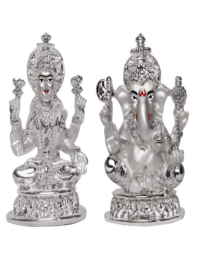 DIVINITI Laxmi & Ganesha Idol for Diwali Home Decor|999 Silver Plated Sculpture of Laxmi Ganpati Figurine|Idols for Home, Office Table Decoration|Religious Idol for Puja, Gift (5.7 CM X 7 CM) - Image 1