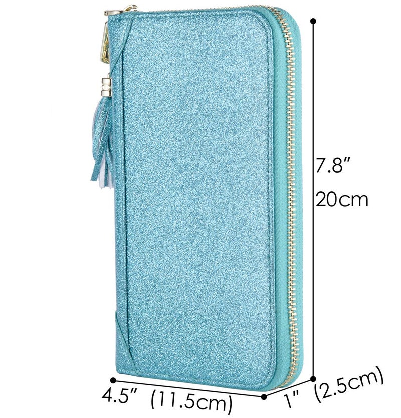 Easyoulife Credit Card Holder Wallet Womens Zipper Leather Case Purse RFID Blocking (Glitter Teal) - Image 5