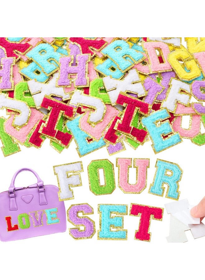 Yilloog 104 Pieces Self Adhesive Chenille Letter Patches Dupes Glitter Initial For Clothing Diy Mobile Phone Backpacks Hat (Multicolor) - Image 1