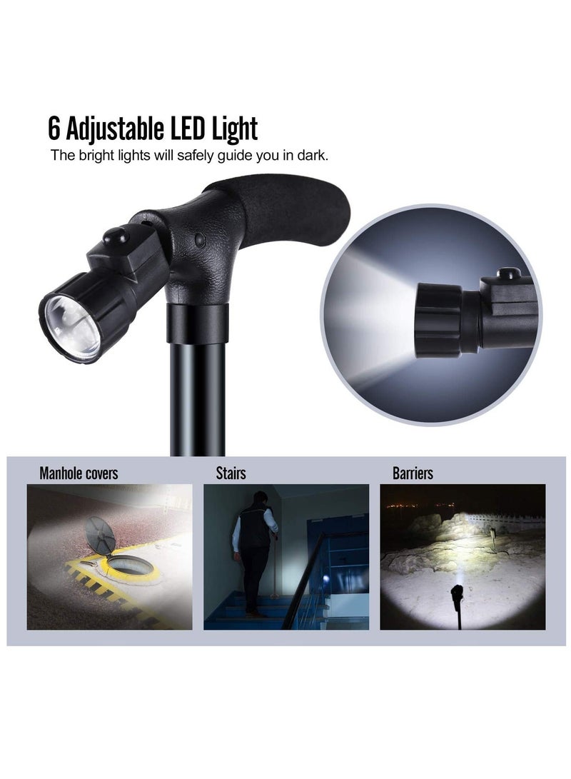 YOMYM Adjustable Folding Cane Adjustable Folding Cane with LED Light for Old Man and Women Black - Image 1