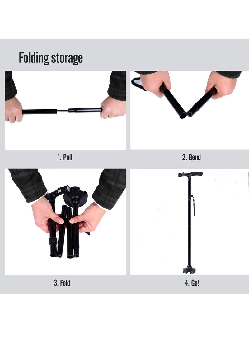 YOMYM Adjustable Folding Cane Adjustable Folding Cane with LED Light for Old Man and Women Black - Image 2