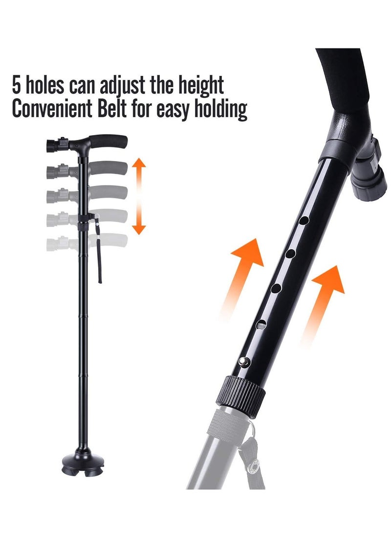 YOMYM Adjustable Folding Cane Adjustable Folding Cane with LED Light for Old Man and Women Black - Image 3