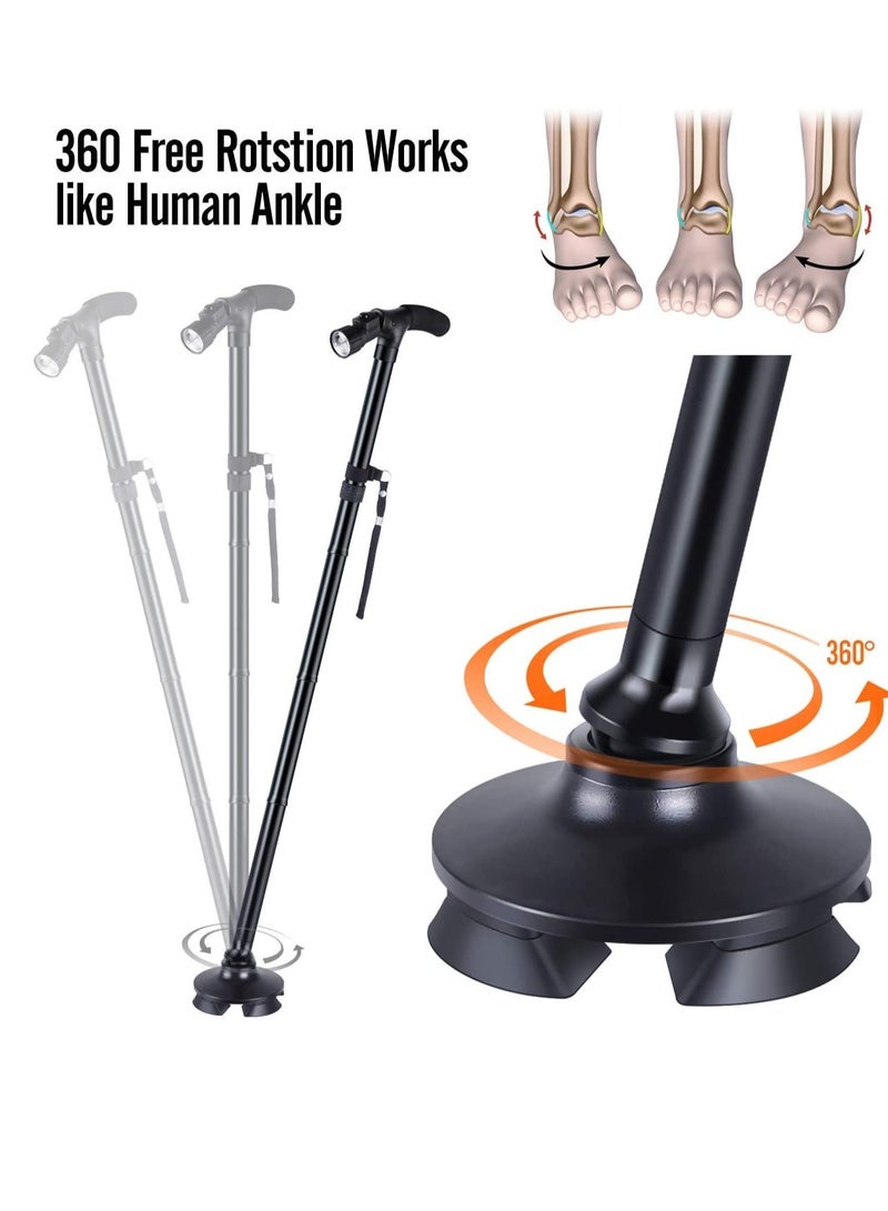YOMYM Adjustable Folding Cane Adjustable Folding Cane with LED Light for Old Man and Women Black - Image 5