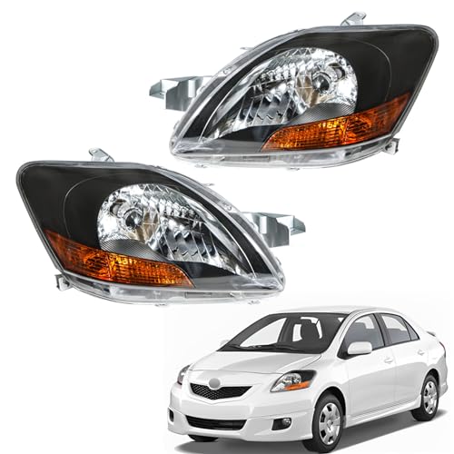Silscvtt Driver and Passenger Side Replacement for Toyota Yaris 2007-2011 Black Housing Reflector 8117052740 8113052750 Headlights Assembly - Image 1