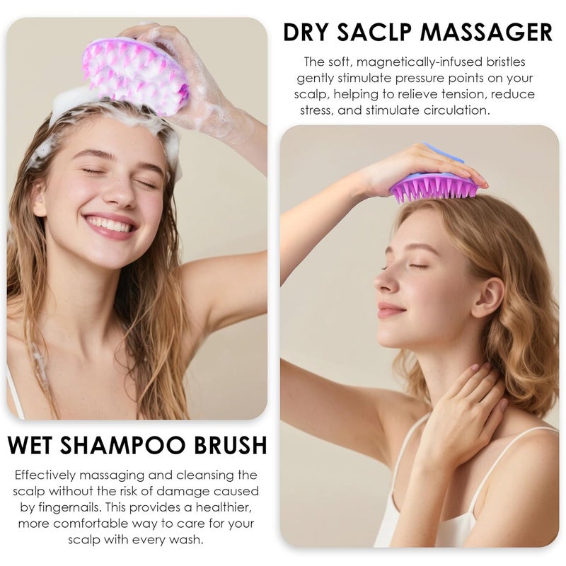 Innerneed Magnetic Silicone Scalp Scrubber for Hair Washing – Soft Thick Bristles, Palm-Sized Shampoo Brush for Wet or Dry Scalp Massage, Improves Circulation & Scalp Health (semi-Transparent Purple) - Image 4