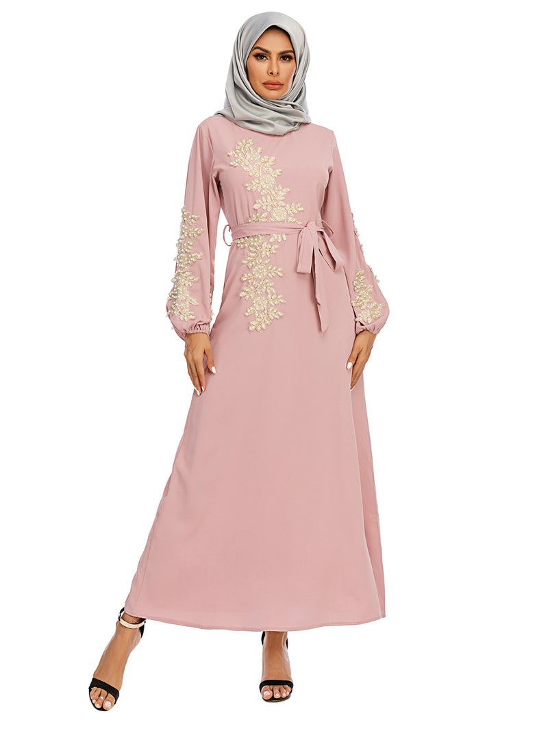 Elegant Embroidered Maxi Kaftan Dress Lotus root (without headband)