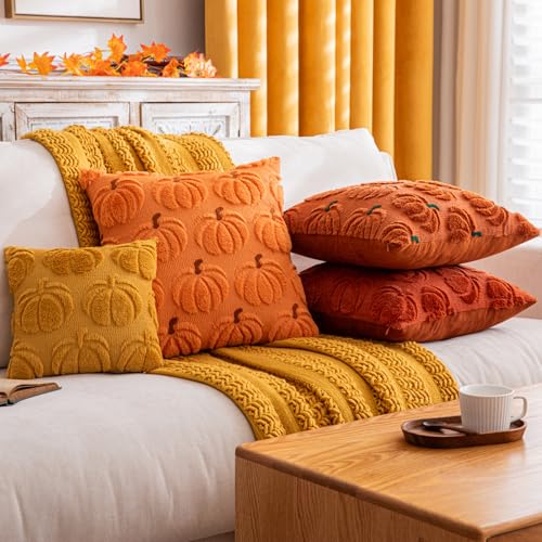 COSIBONO Pumpkin Fall Decorative Throw Pillow Covers 18"x18", Set of 2 Rust Green Soft Faux Fur Pillow Covers for Autumn Harvest, Fluffy Plush Accent Pillow Cases for Farmhouse Halloween Decor - Image 5