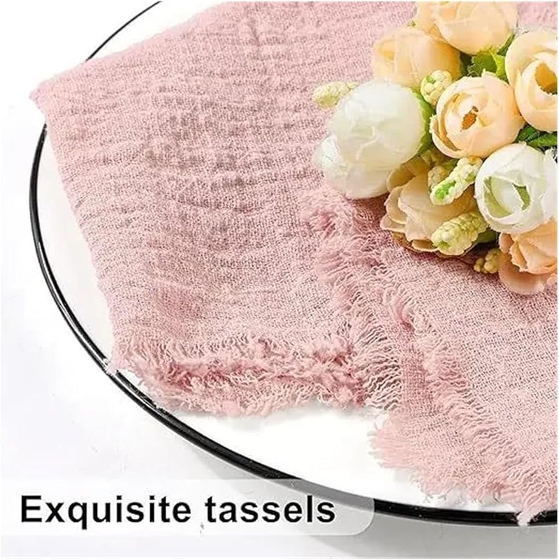 مناديل الكتان الوردية ١٢ قطعة بحافة مهدبة لتزيين الطاولة ودعائم التصوير - Image 3