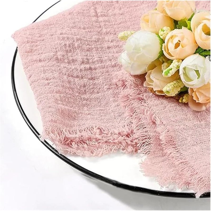 مناديل الكتان الوردية ١٢ قطعة بحافة مهدبة لتزيين الطاولة ودعائم التصوير - Image 5