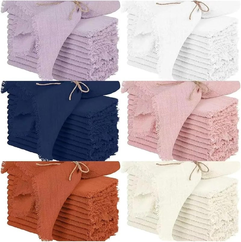 مناديل الكتان الوردية ١٢ قطعة بحافة مهدبة لتزيين الطاولة ودعائم التصوير - Image 2