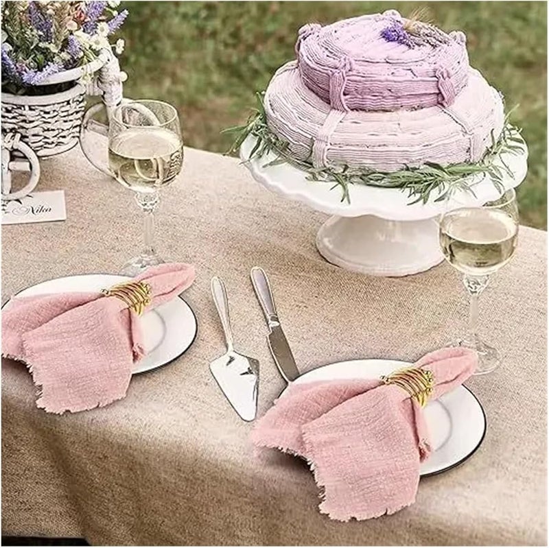 مناديل الكتان الوردية ١٢ قطعة بحافة مهدبة لتزيين الطاولة ودعائم التصوير - Image 4