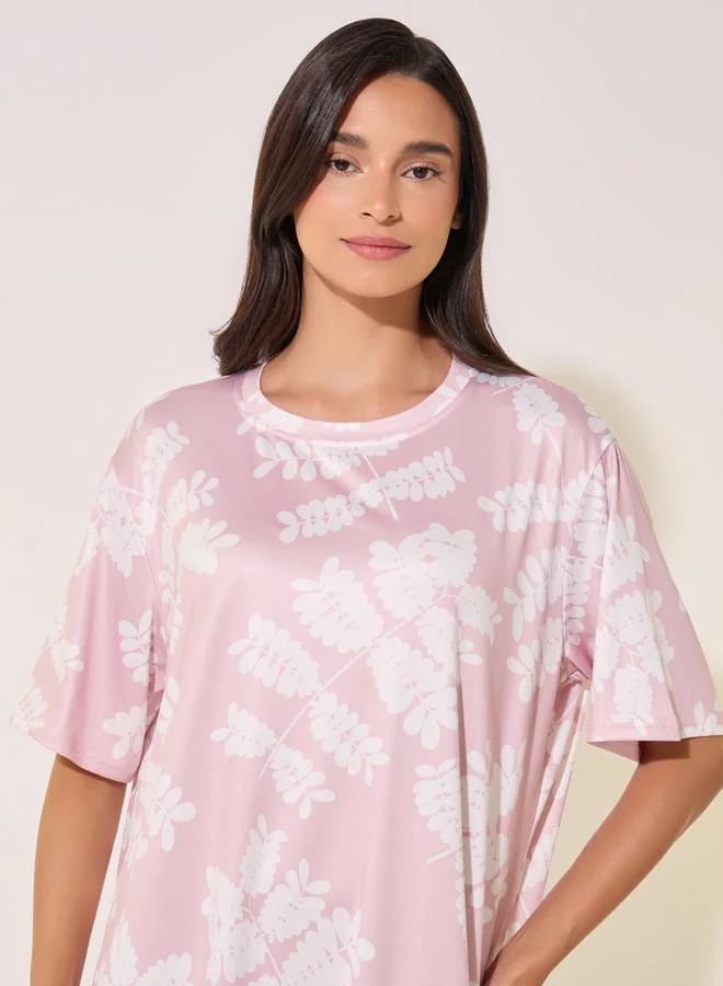 Take Two All-Over Print Round Neck Nightshirt by Styli