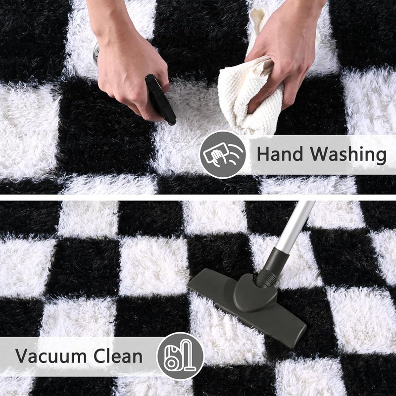 FALARK Rugs for Bedroom Living Room, 4x6 ft Black and White Checkered Area Rug, Fluffy Soft Washable Carpet, Modern Non-Slip Shag Carpets for Boys Girls Nursery Home Aesthetic Decor - Image 5