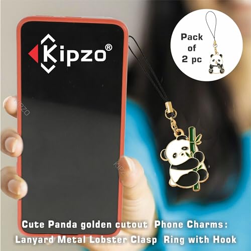 KIPZO® Pack of 2 Cut Out panda pendant phone charms aesthetic for girls boys women backpack hanging keychain key ring gold accessories necklace bracelet lobster clasp thread Ornament decor Smart combo - Image 4