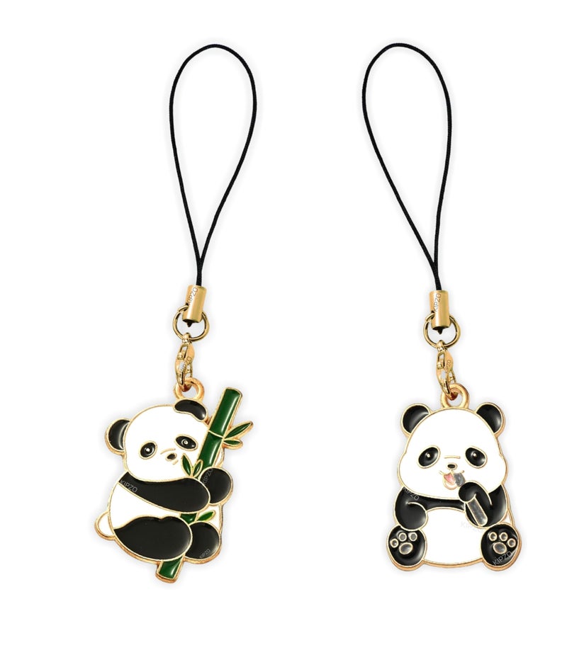 KIPZO® Pack of 2 Cut Out panda pendant phone charms aesthetic for girls boys women backpack hanging keychain key ring gold accessories necklace bracelet lobster clasp thread Ornament decor Smart combo - Image 1