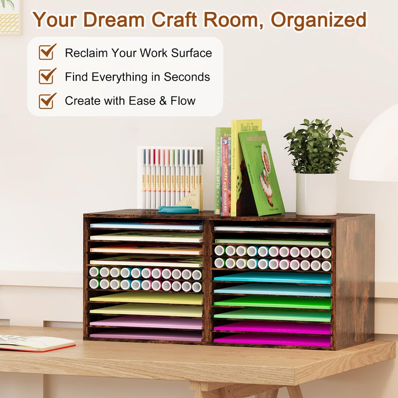 EasyPAG Scrapbook Paper Storage Organizer for Craft Room, 12x12 Paper Storage Desk Shelf, 10 Slot Adjustable File Sorter for Office School Classroom, White - Image 3