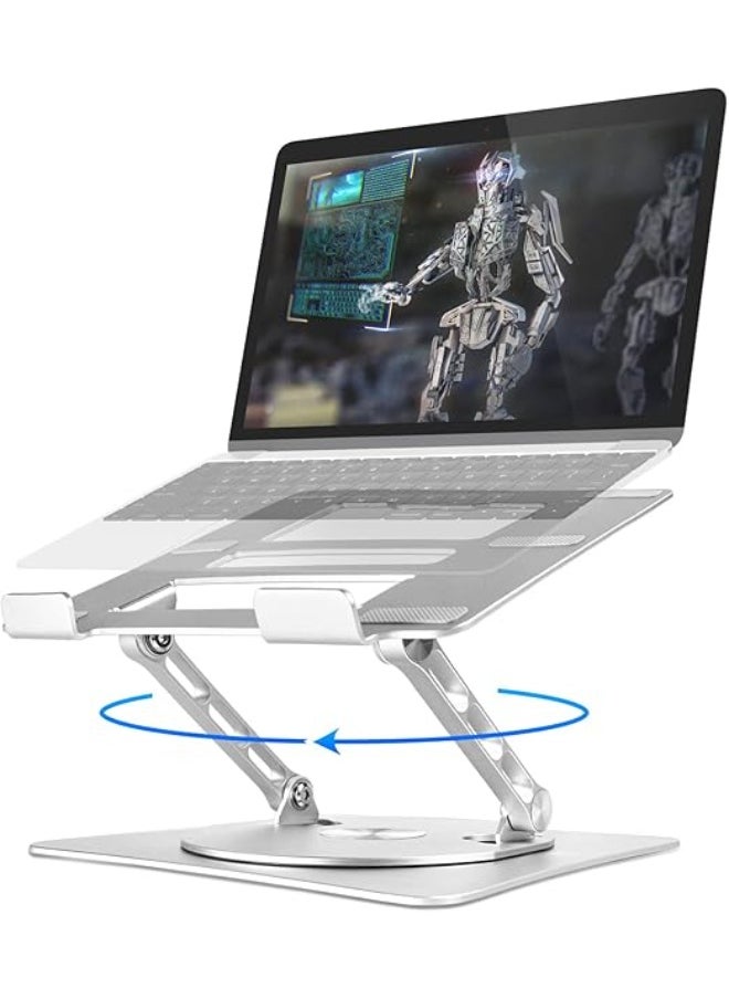 Generic Adjustable Aluminum Laptop Stand with 360° Rotating Base – Foldable Ergonomic Holder for Laptops up to 16 Inch – Silver  - Image 1
