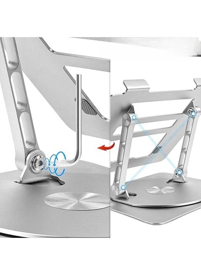 Generic Adjustable Aluminum Laptop Stand with 360° Rotating Base – Foldable Ergonomic Holder for Laptops up to 16 Inch – Silver  - Image 2