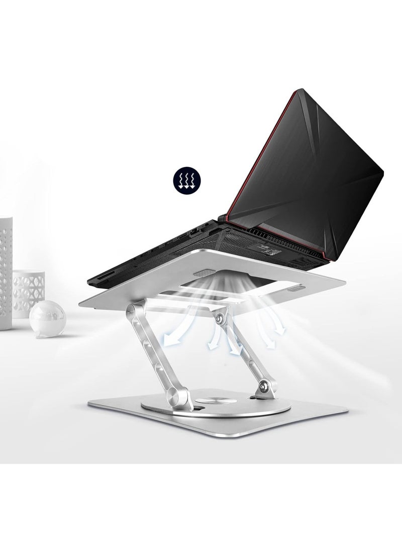 Generic Adjustable Aluminum Laptop Stand with 360° Rotating Base – Foldable Ergonomic Holder for Laptops up to 16 Inch – Silver  - Image 4