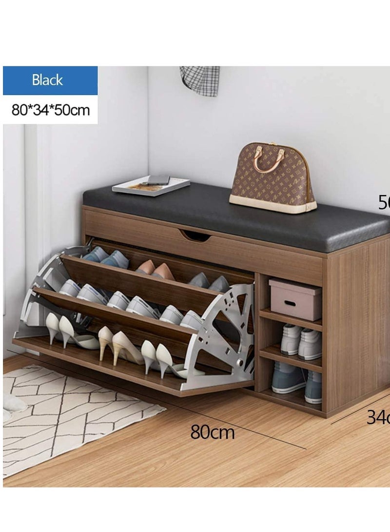 DubaiGallery Shoe Storage Bench, Household Entry Door Combined Shoes Cabinet, Space Saving Multi-functional Shoe Storage Rack, Shoe Bench with 3 Tier Adjustable Shelves... - Image 3