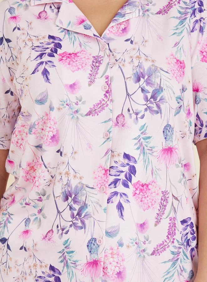 ستايلي Plus Rosey Botanical Floral Print Shirt & Pyjama Set