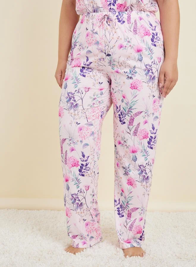 ستايلي Plus Rosey Botanical Floral Print Shirt & Pyjama Set