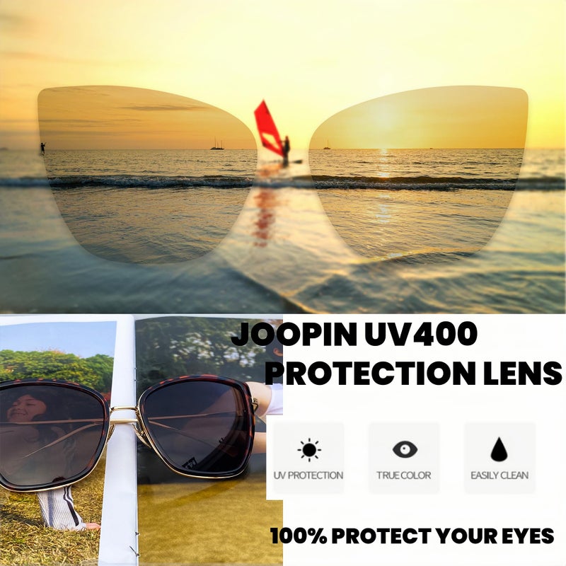 Joopin نظارات شمسية كبيرة الحجم من جووبين على شكل عين القط للنساء، حماية UV400، نظارات عصرية كبيرة للنساء، نظارات معدنية (بني نمري) - Image 4