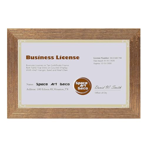 Space Art Deco,5.5x8.5 Document Frame with Real Glass & Easel Stand for 5.5x8.5 Business License and Tax Certificates (Color Gold,1 Pack) - Image 1