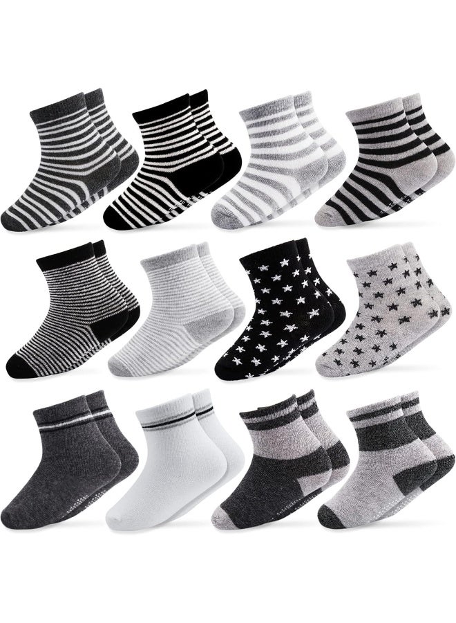 Cubaco CUBACO Baby Socks, 12 Pairs Non Skid Anti Slip Cotton Grip Socks for Toddler Baby Kids Socks - Image 1