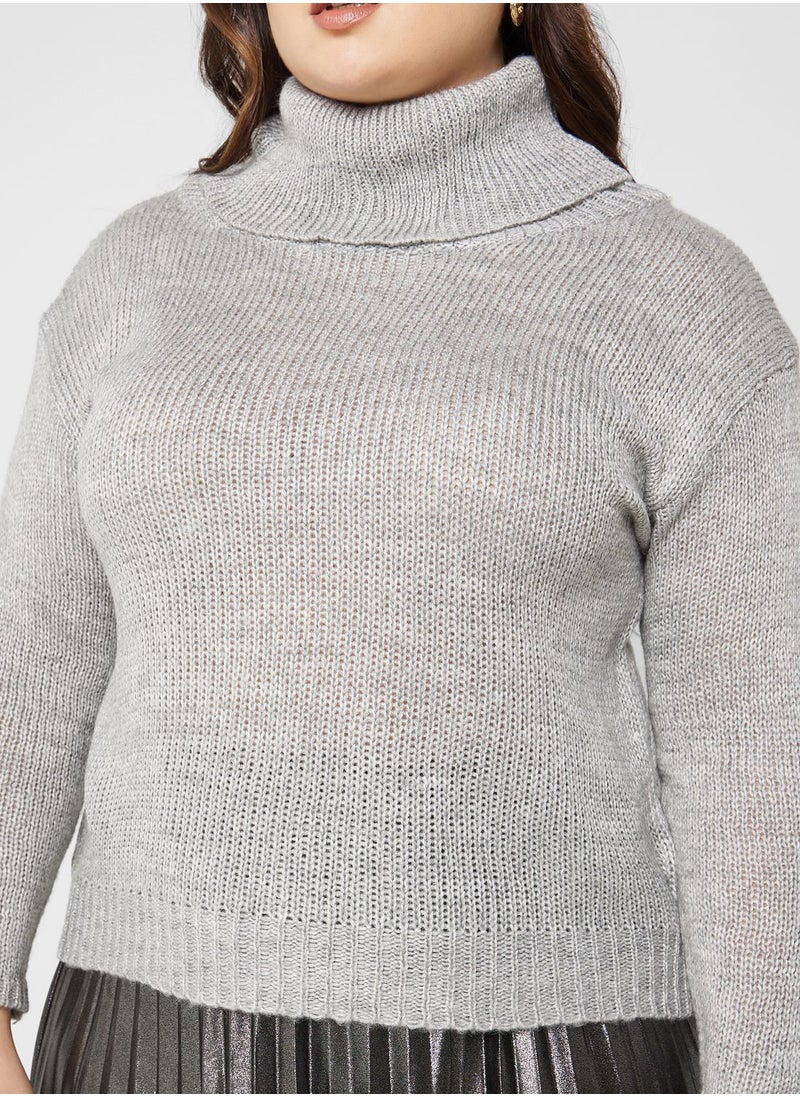 Ella Plus - Cutout Back Turtle Neck Sweater - Image 1