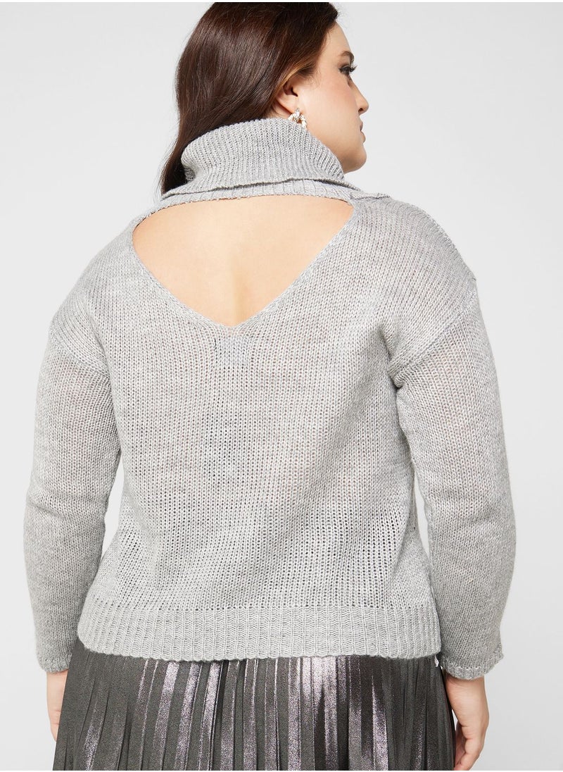 Ella Plus - Cutout Back Turtle Neck Sweater - Image 1