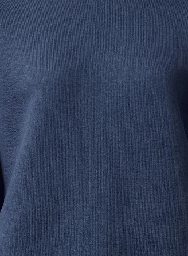 trendyol Indigo Oversize Crew Neck Fleece Sweatshirt - - Image 3