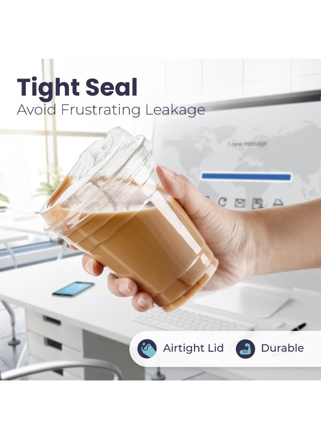 يلا جوي [٥٠ قطعة] أكواب شرب بلاستيكية شفافة لتحضير الوجبات، سعة ١٢ أونصة، خالية من مادة BPA، مانعة للتسرب، للاستخدام مرة واحدة مع أغطية للشرب، مناسبة للقهوة المثلجة، العصائر، المشروبات الغازية، مشروبات الحفلات، شاي الفقاعات، المشروبات الباردة. - Image 3