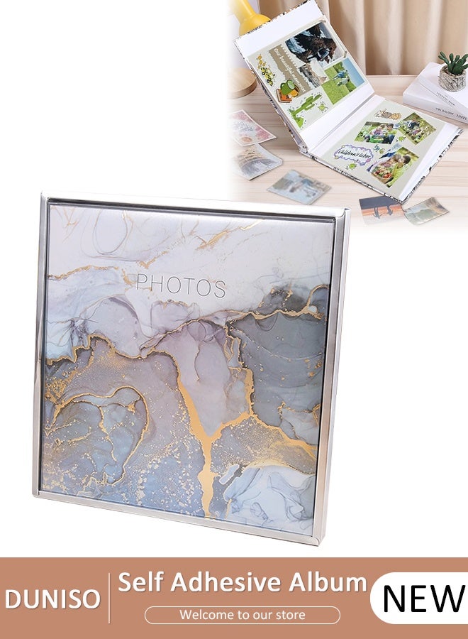 DUNISO ألبوم كبير ذاتي اللصق، 36 × 34 سم سعة كبيرة إضافية ألبومات صُنعت يدوياً بتقنية DIY، 20 صفحة صفحات فارغة عتيقة كتاب ذكريات لصور العائلة والذكريات السنوية - Image 1