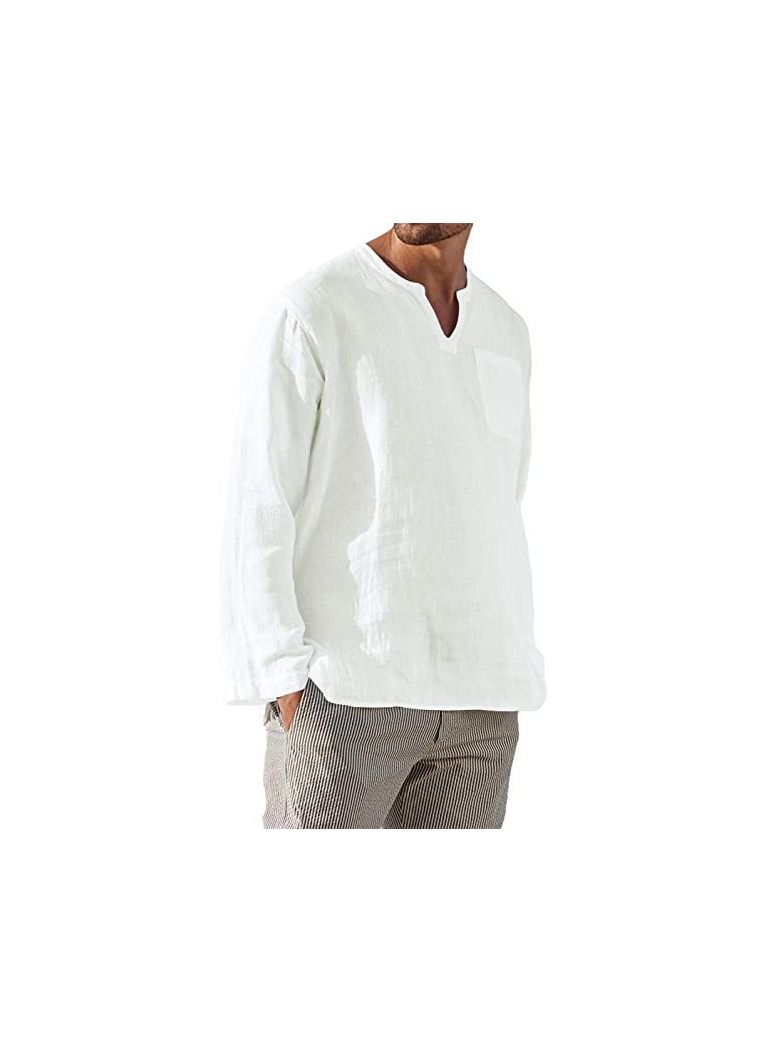 NIBEMINENT Men's White T-Shirt Cotton Hippie Shirt V-Neck Beach Yoga Top  - Image 1