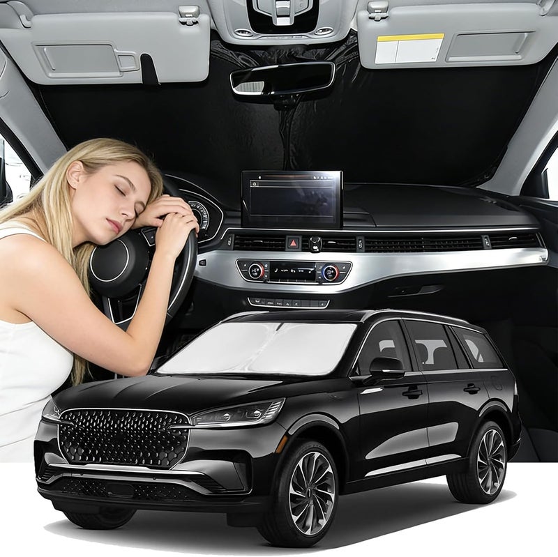 ZOIBV Windshield Sunshade for Lincoln Aviator 2020-2026 Sun Shade Car Windshield Accessories Upgrade 4 Layers Blocks UV Rays Custom Fit Aviator 240T Car Window Shades Front Windshield Keep Cool Foldable - Image 1
