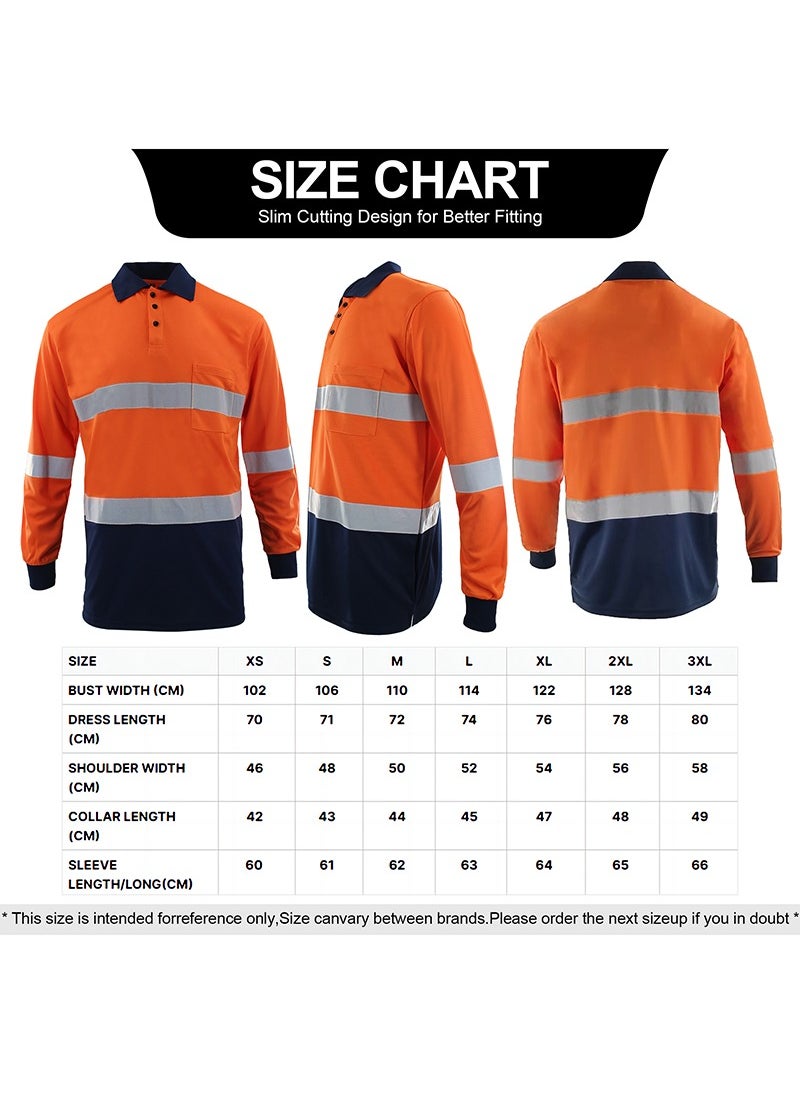 Zuolaya - Safety Workwear Long Sleeve Quick Drying Reflective Polo Shirts High Vis Work T Shirts Orange/Black - Image 1