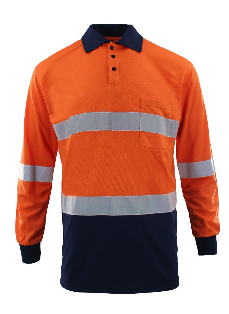 Zuolaya - Safety Workwear Long Sleeve Quick Drying Reflective Polo Shirts High Vis Work T Shirts Orange/Black - Image 1